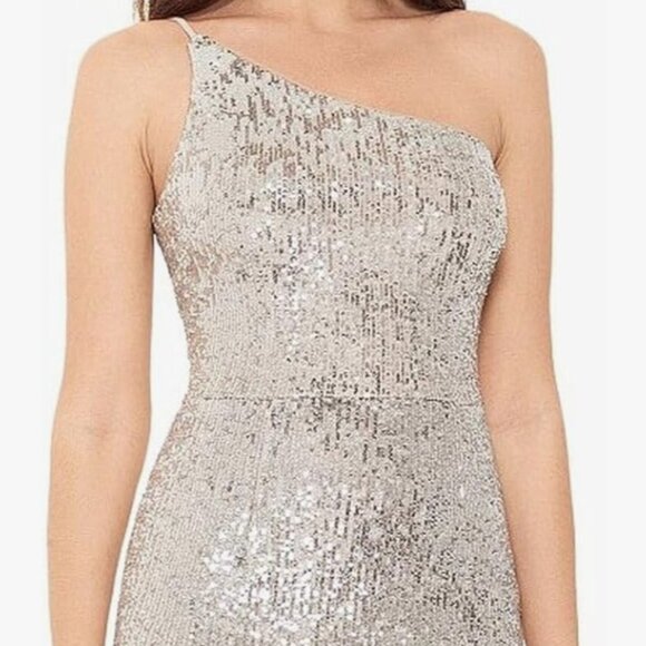 Xscape One Shoulder Silver Sequen Cocktail Evening Dress Size 6 - Picture 3 of 14